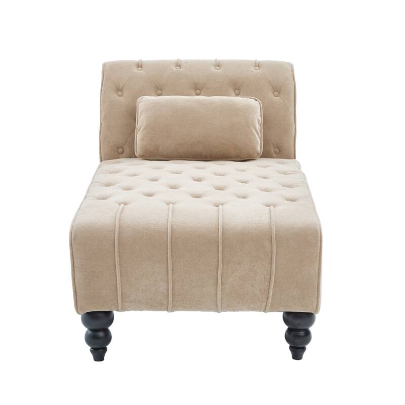 Christopher Knight Home - Classic Indoor Velvet Upholstered Button-Tufted Chaise Lounge Chair with Solid Wood Legs - 54.5"L