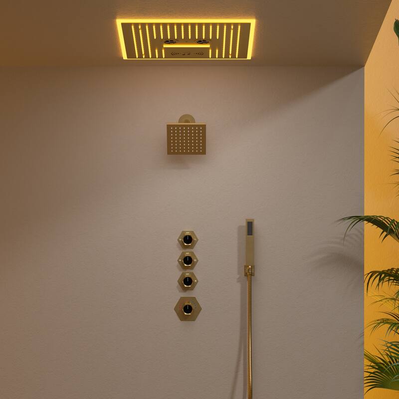 GRANDJOY LED Music Shower System 16"&6" Dual Showerheads