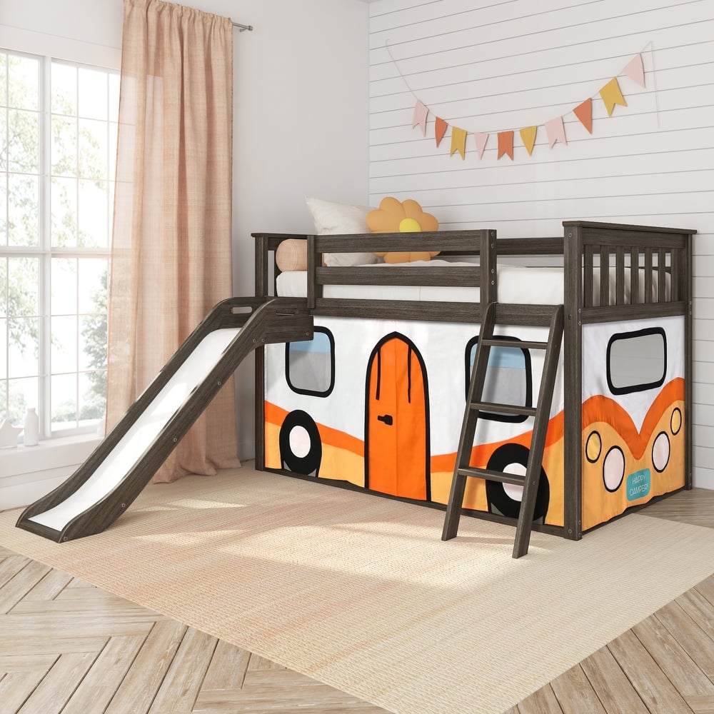 Max and Lily Classic Twin over Twin Low Bunk with Easy Slide and Curtain