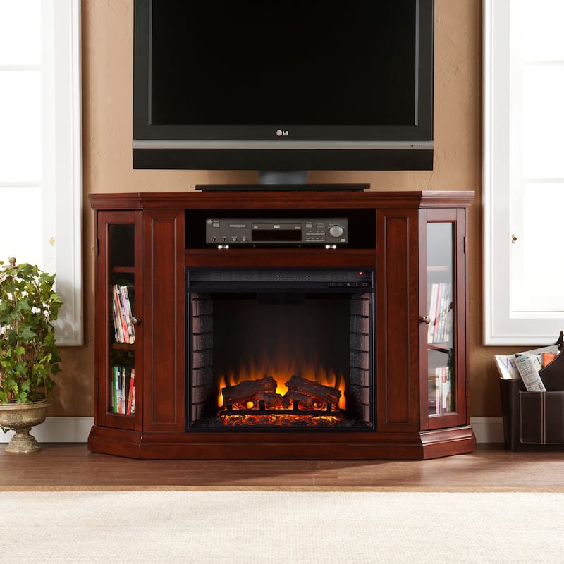 SEI Furniture Tyhee Cherry Convertible Corner Media TV Stand Fireplace for TV's up to 50"