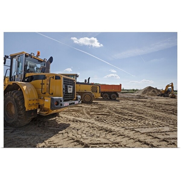 "Construction vehicles on work site" Poster Print