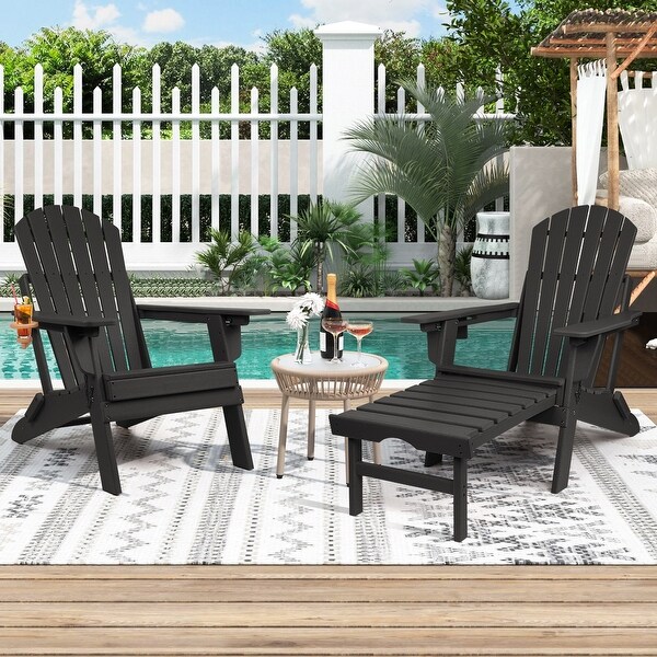 Vrakae Folding and Adjustable Adirondack Chair with Ottoman - On