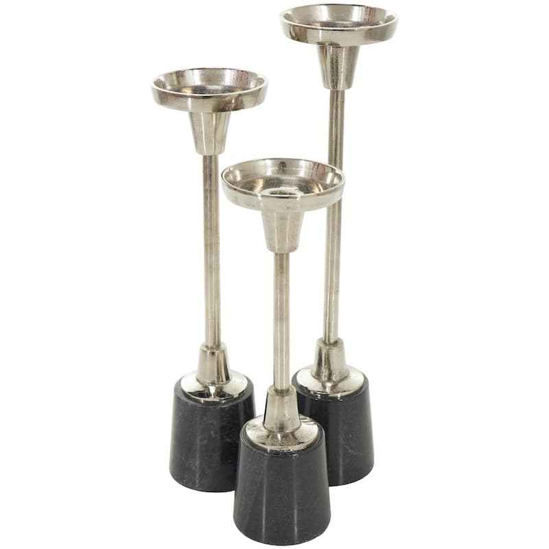 Aluminum Metal Slim Candle Holder with White Marble Base - Set of 3 Gold or Silver - Roche River Decor