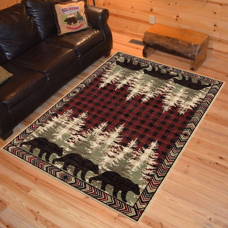 American Destination Lodge Bear Plaid Rug