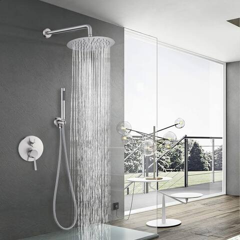 CLihome 10" Round Rainfall Shower head and Handheld Shower Head Set