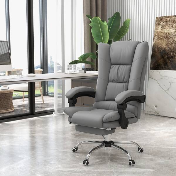 executive vibrating massage/office chair with footrest Vinsetto Massage Office Chair, 6 Point Vibration, PU Leather Heated Reclining Computer Chair with Adjustable Height, Black main image 0