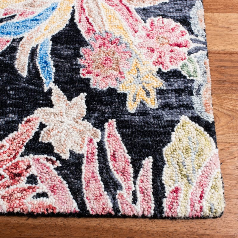 SAFAVIEH Handmade Jardin Yuta Floral Wool Rug - 6' Square - Charcoal/Red