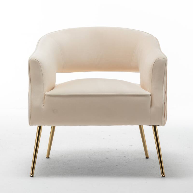 SEYNAR Modern Velvet Accent Arm Vanity Chair with Wingback and Gold Legs for Living Room - Beige