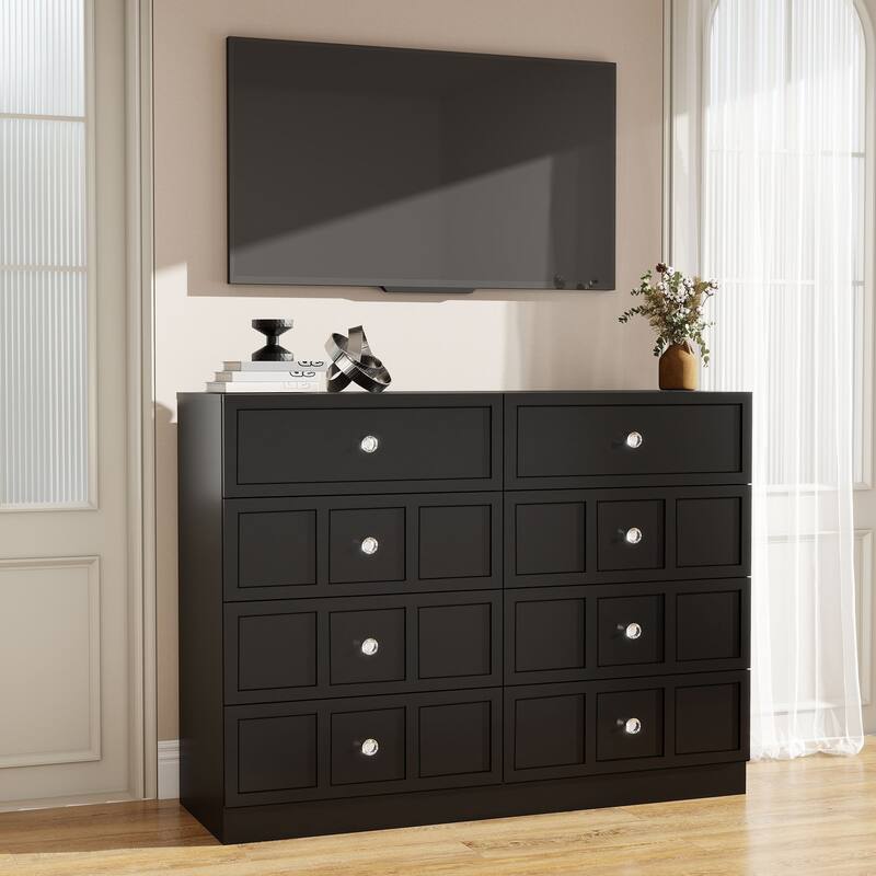 8 Drawer White Dresser, Modern Wood Storage Cabinet with Wide Top, Bedroom Chest Organizer