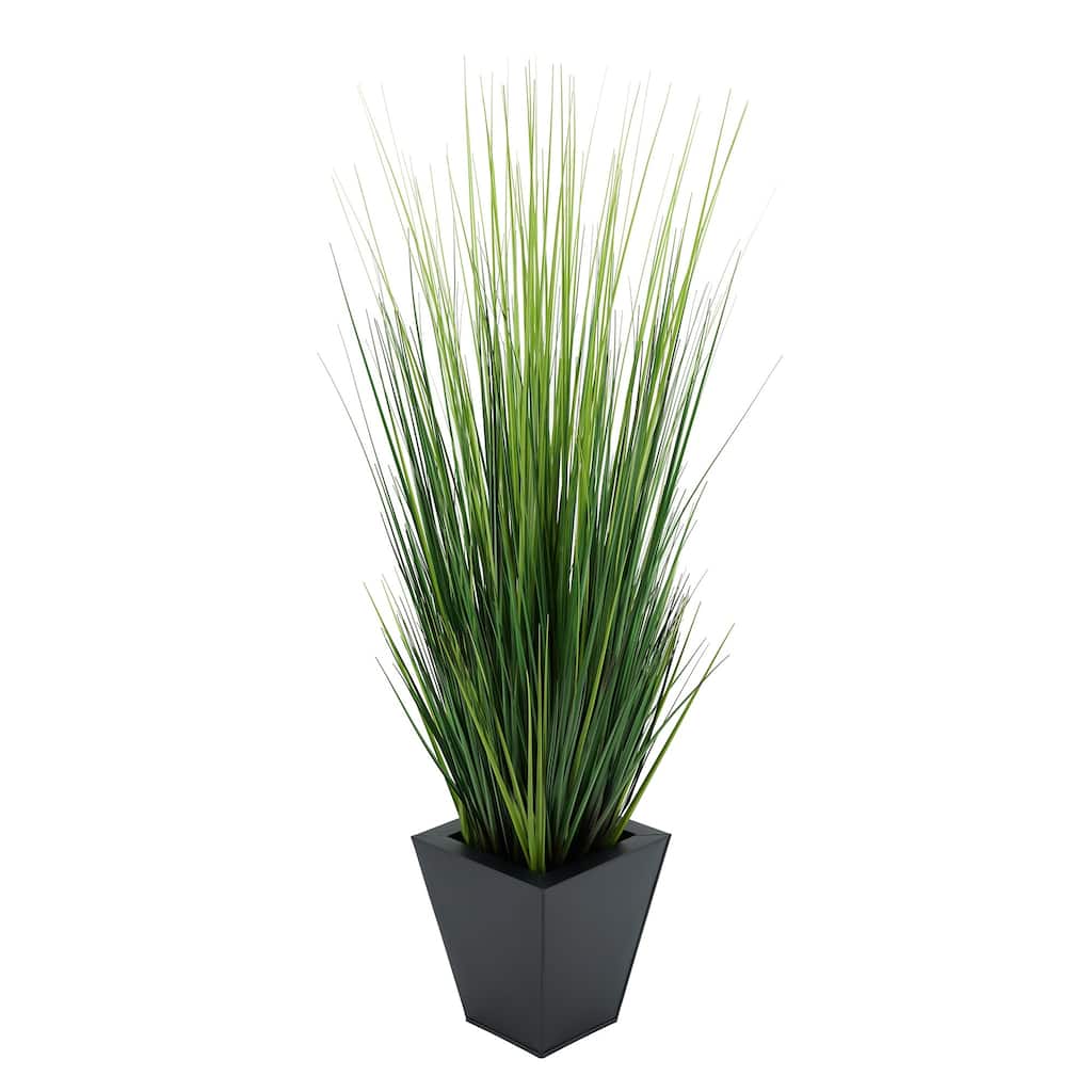 Faux PVC Grass in Square Zinc Planter