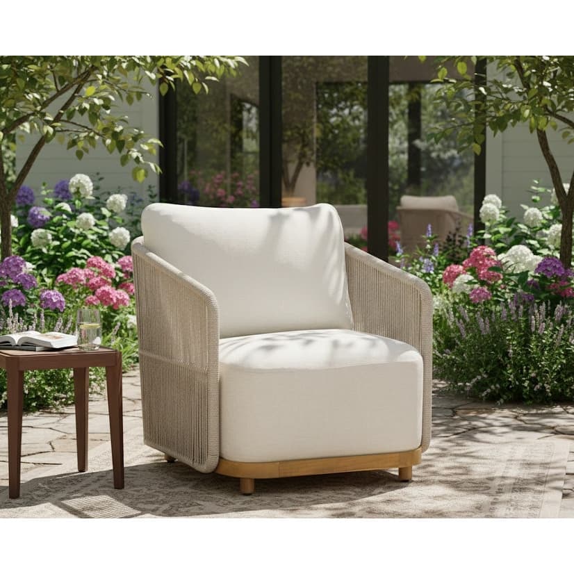 Alpine Teak Wood Outdoor Arm Chair with Rope Design
