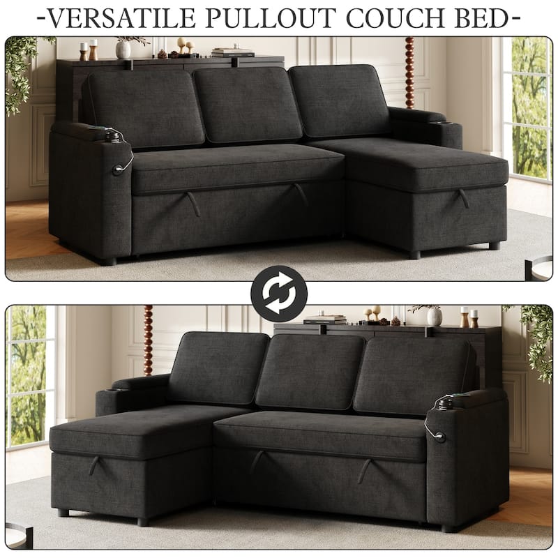 2 in 1 Pull Out Sofa Bed with Storage and Charging Port