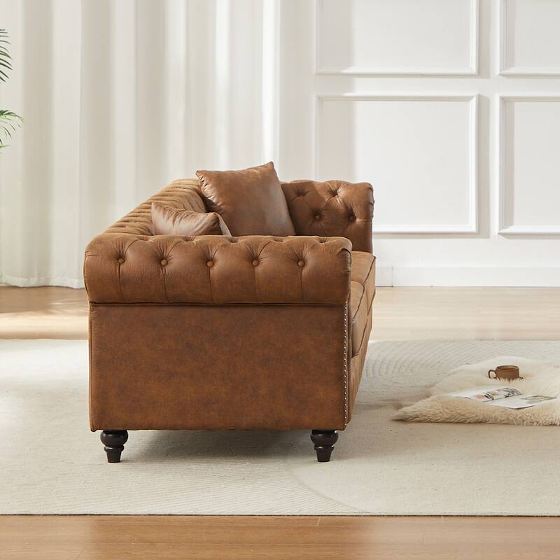 85.5" Tech Fabric Sofa with Rolled Arms and Button Tufted Design