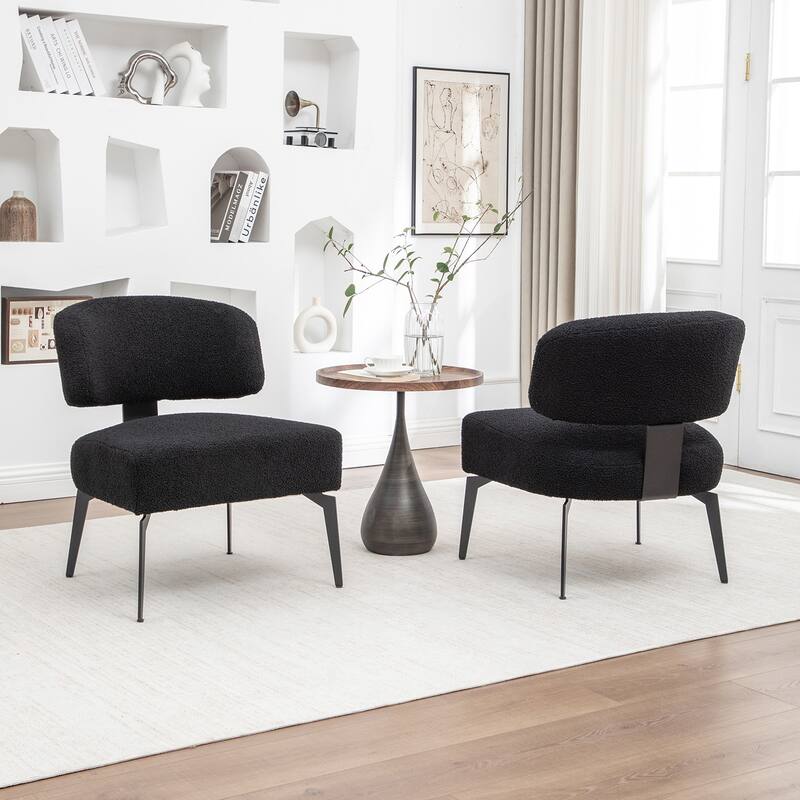 SEYNAR Modern Armless Faux Sherpa Accent Chair with Metal Legs Set of 2