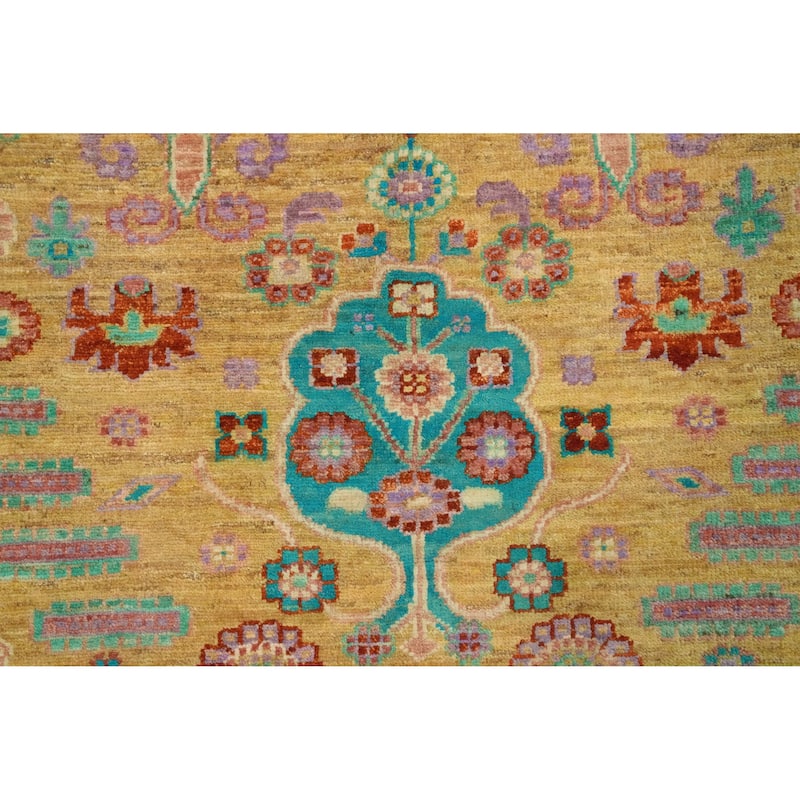 Hand Knotted Oriental 100% Wool Carpet Traditional Floral Yellow & Gold Ziegler Area Rug - 9' 9'' X 8' 0''