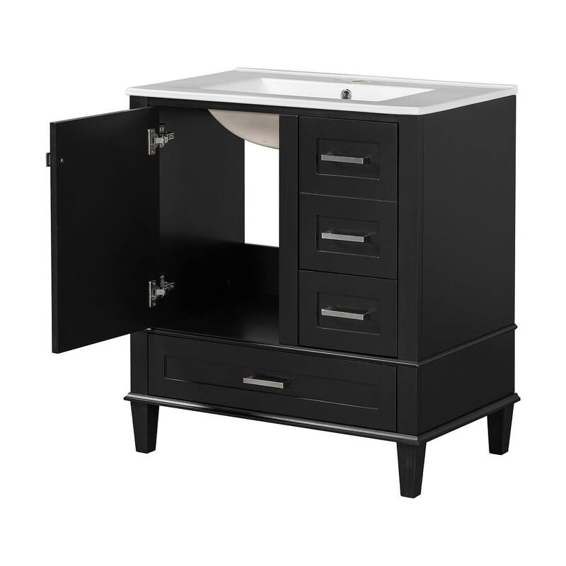 30" Elegantly Modern Bathroom Vanity with Sink Combo Set and 1 Soft Closing Door and 3 Drawers