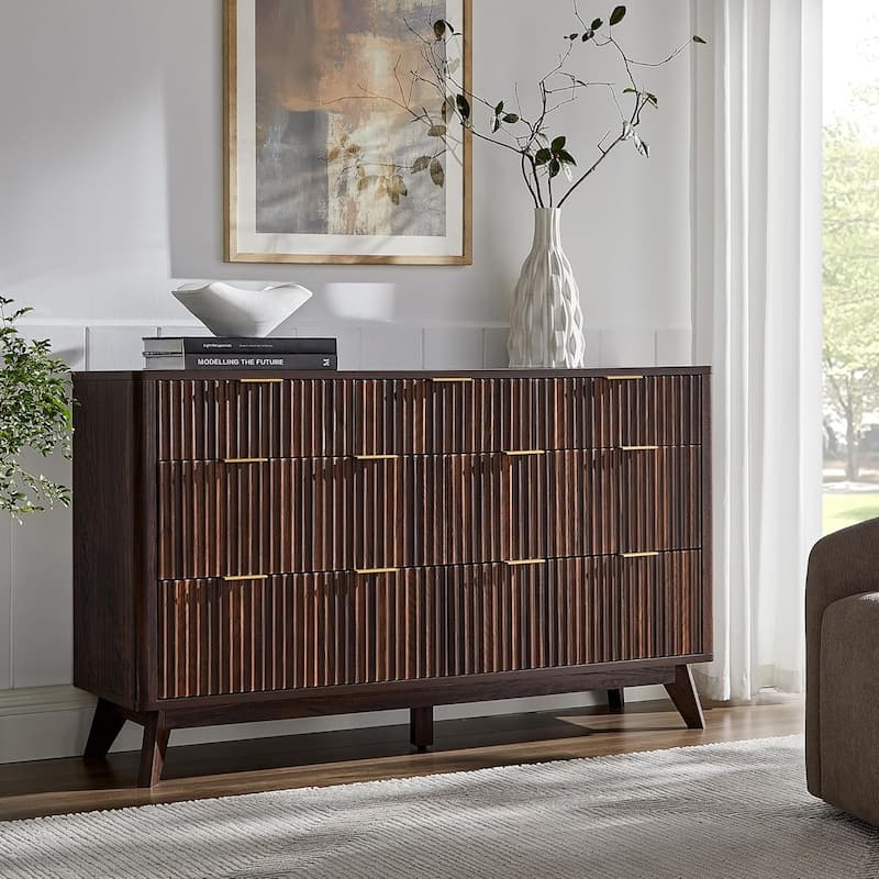Modern Fluted 6 Drawers Dresser, Chest of Drawers, Dresser TV Stand