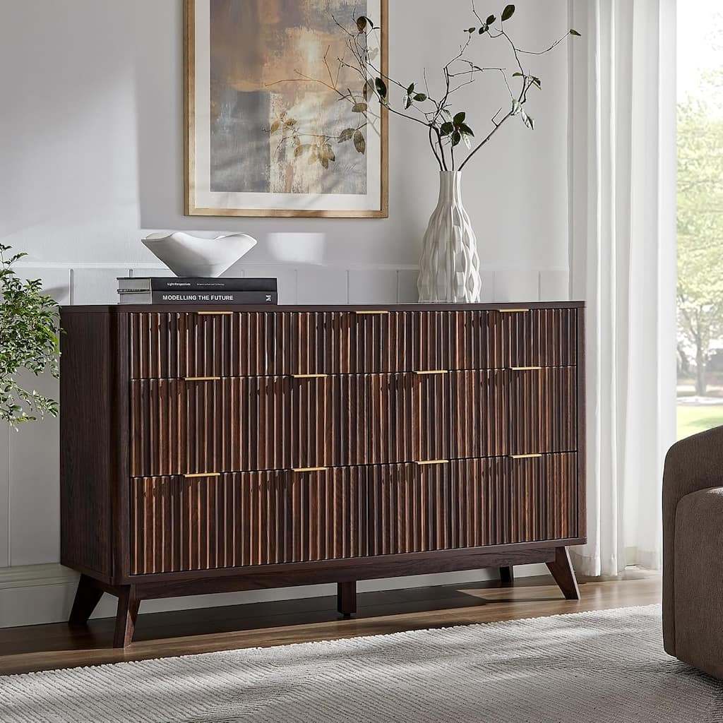 Modern Fluted 6 Drawers Dresser, Chest of Drawers, Dresser TV Stand