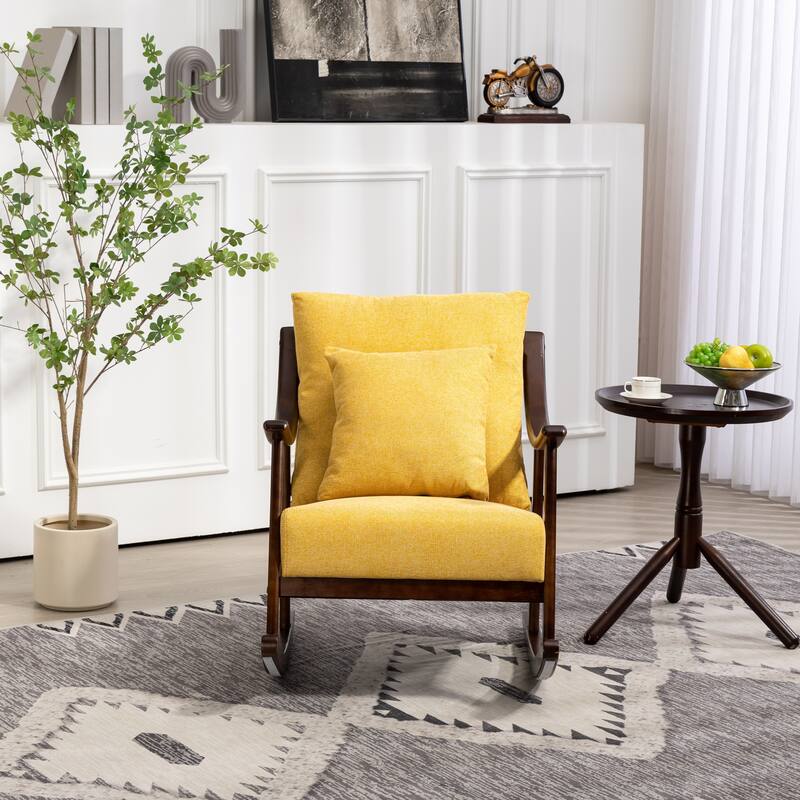 Linen Solid Wood Rocking Arm Chair - Yellow
