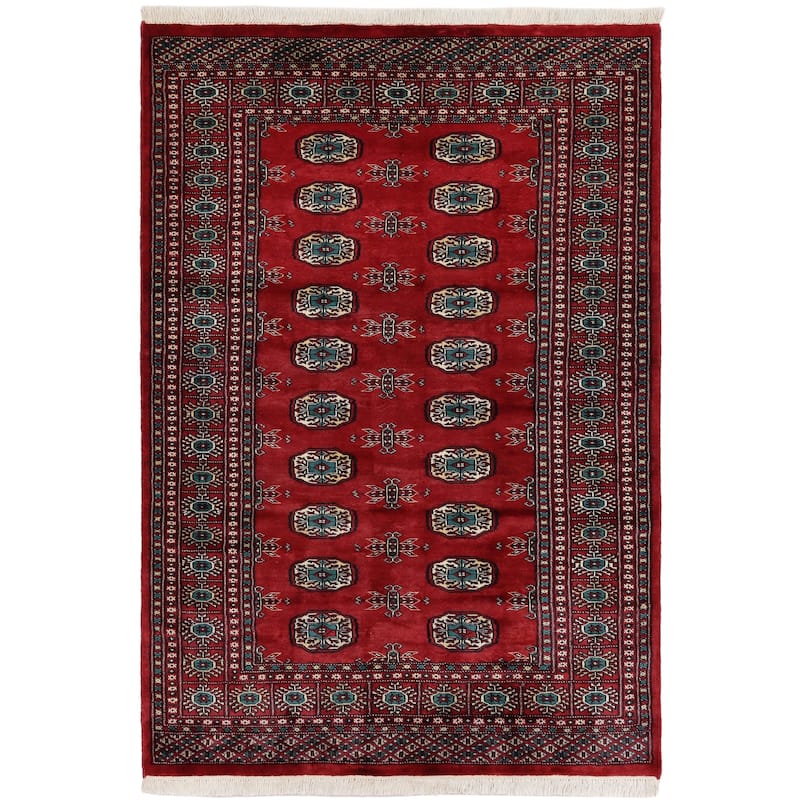 Rustic Bokhara Deborah Red Green Hand Knotted Rug - 4'3'' x 6'3''