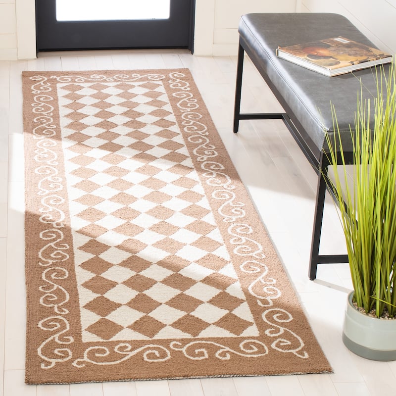 SAFAVIEH Handmade Chelsea Kamryn French Country Wool Rug - 2'6" x 6' Runner - Brown/Ivory