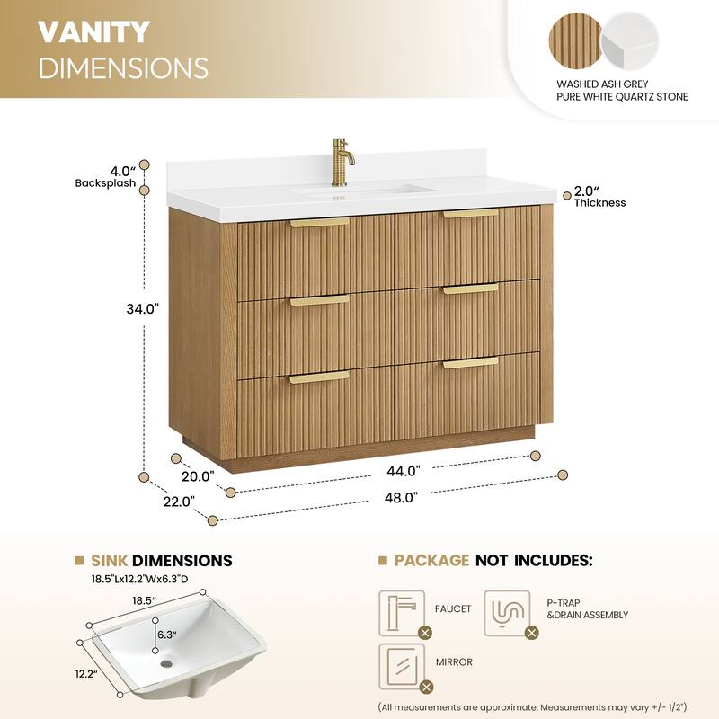 Santarem Single Vanity with Pure White Quartz Stone Top without Mirror