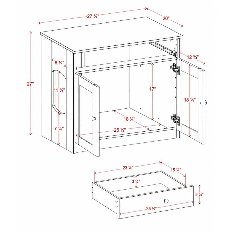 Palace Imports 100% Solid Wood Ziva 2-Door Cat Litter Box Enclosure with 2-Drawers