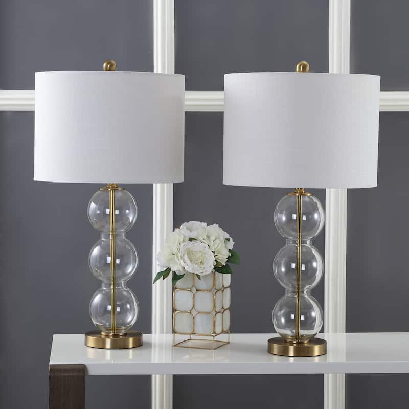 Ella 27" Glass Triple-Sphere LED Table Lamp, Mercury Silver/Chrome (Set of 2) by JONATHAN Y