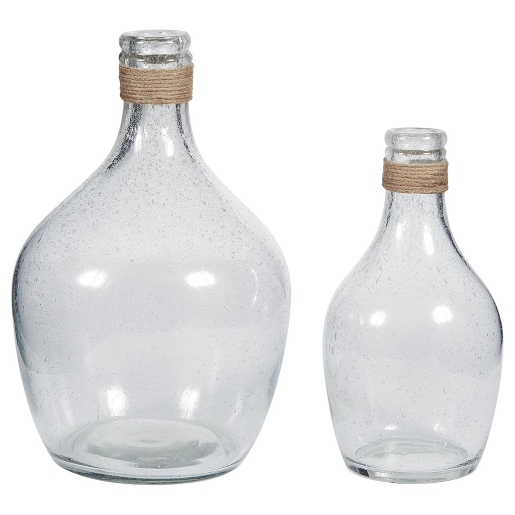 Vase with Bottleneck and Rope Accent, Set of 2, Clear