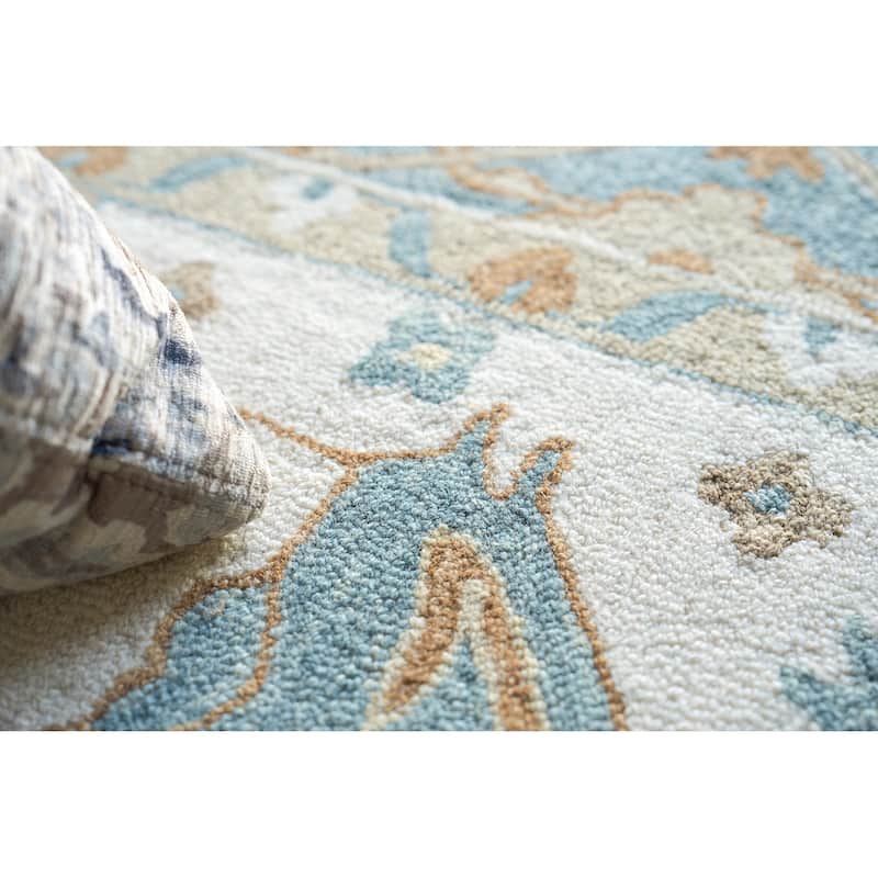 Exquisite Rugs Claremont Oushak Handmade Hand-tufted New Zealand Wool on Canvas Ivory/Light Blue Area Rug