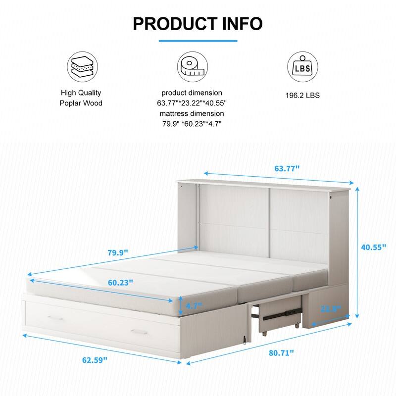Mixoy Murphy Bed Cabinet Bed Chest with Mattress & Drawer