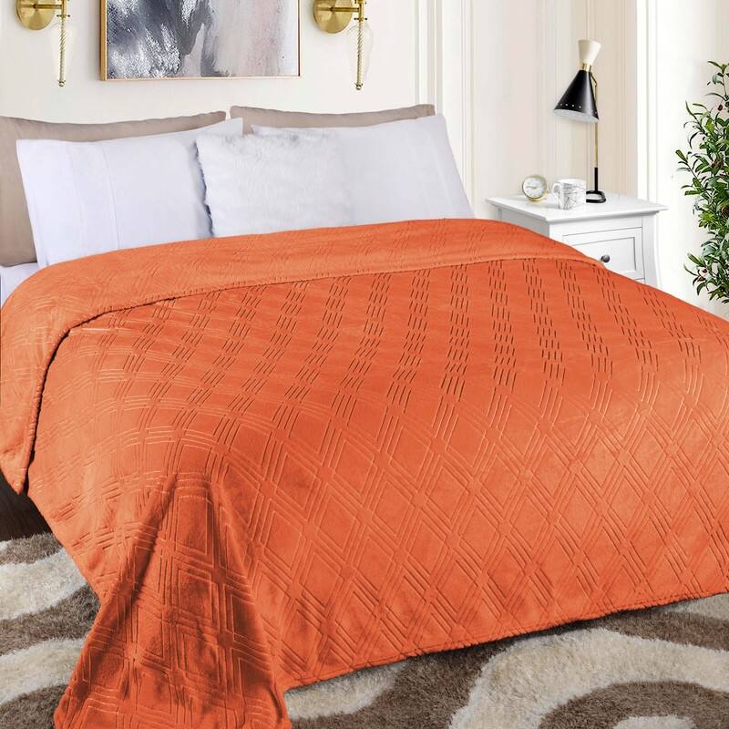 Superior Alaska Quilted Diamond Plush Fleece Blanket For Couch or Bed - Full/Queen - Rust