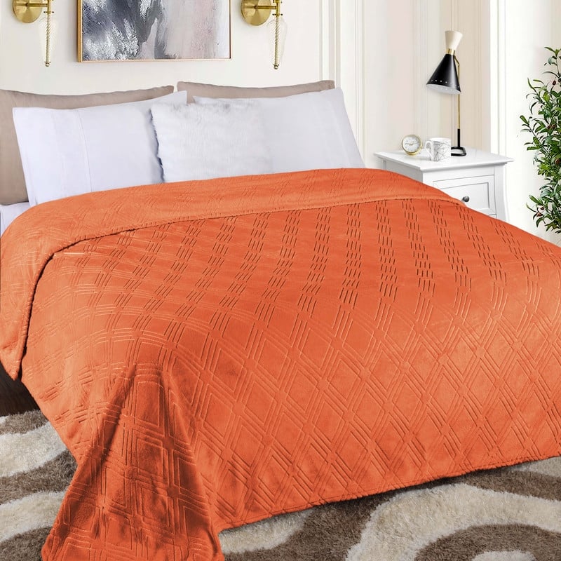 Superior Atka Diamond Soft Fluffy Fleece Blanket - Full-Queen - Rust
