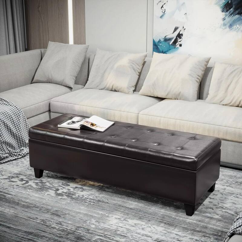 51" Ottoman Storage Bench, Faux Leather Storage Chest with Lift Top