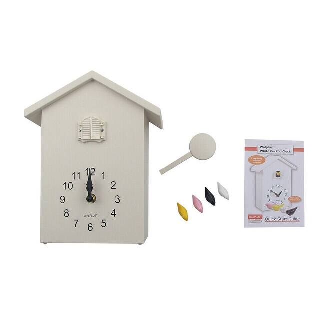 Walplus White Minimalist Cuckoo Clock Colorful Window 4 Changeable Birds