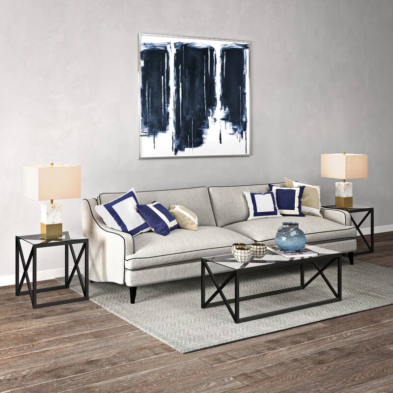 Dixon Geometric X-Base Metal & Glass Coffee Table (Optional Finishes)