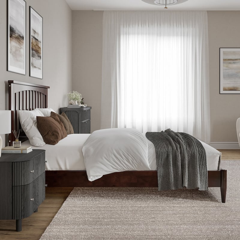 Modern Platform Bed - Low Profile Wood Bed Frame - Full Size Bed - Walnut Finish