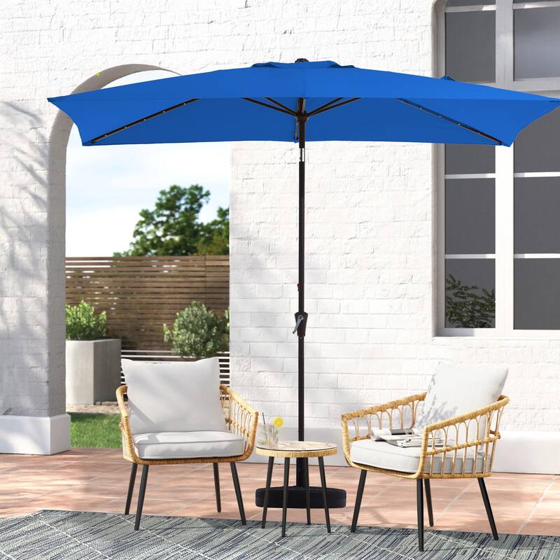6.5*10ft Rectangular Patio Market Umbrella with LED Lights,Crank & Tilt