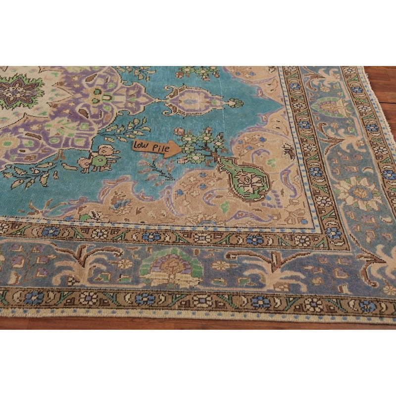 Turquoise Blue Medallion Tabriz Persian Area Rug Handmade Wool Carpet - 6'4"x 9'10"