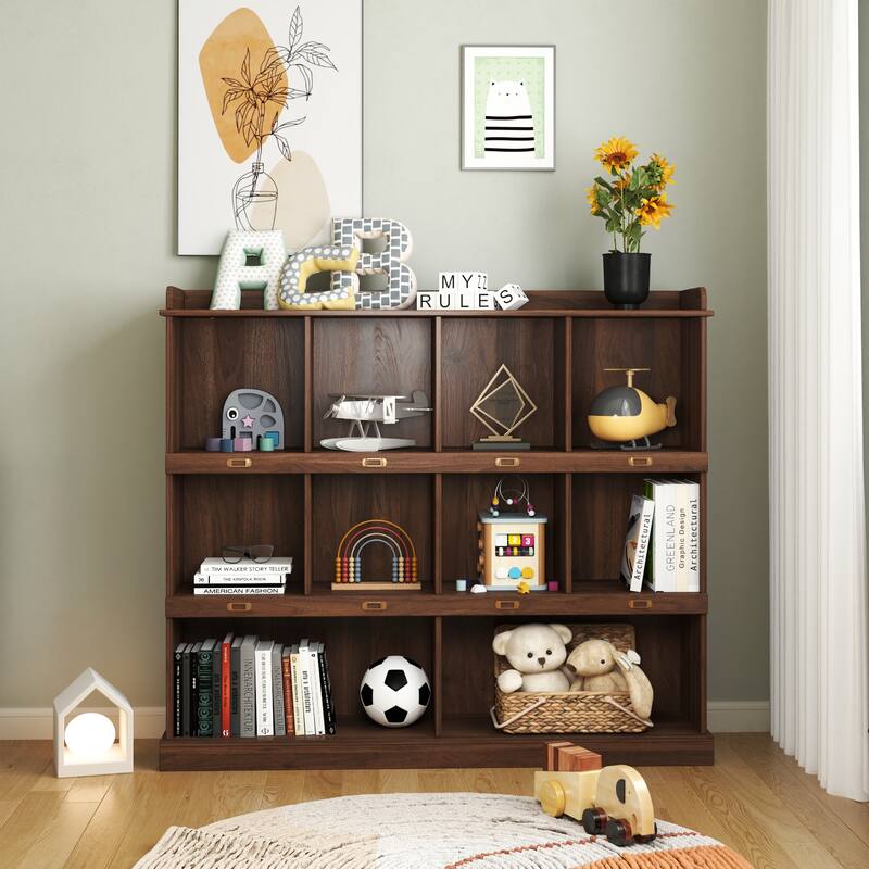 Solid Wood Bookcase Display Storage Cabinet with 7 Cube