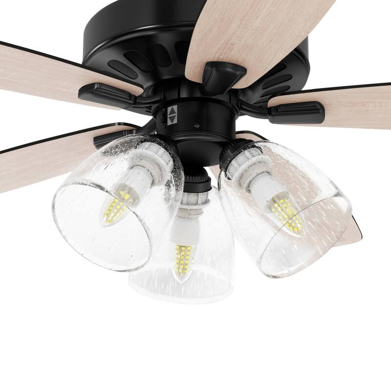 Moasis Farmhouse LED Ceiling Fan with Light And Clear Seeded Glass Light Kit