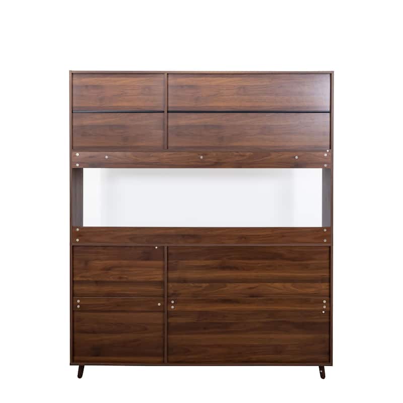 Kitchen Hutch Cabinet with Drawers and Glass Doors, Pantry Cabinets with Shelves, Storage Buffet with Microwave Shelf