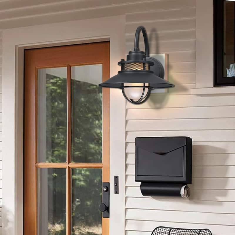 1-Light 11 inches H Matte Black Outdoor Wall Lantern Sconce