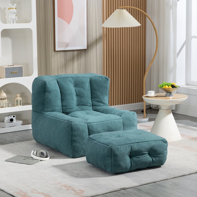 Green Modern 38.5" Velvet Upholstered Accent Chair with Memory Foam and Ottoman for Living Room