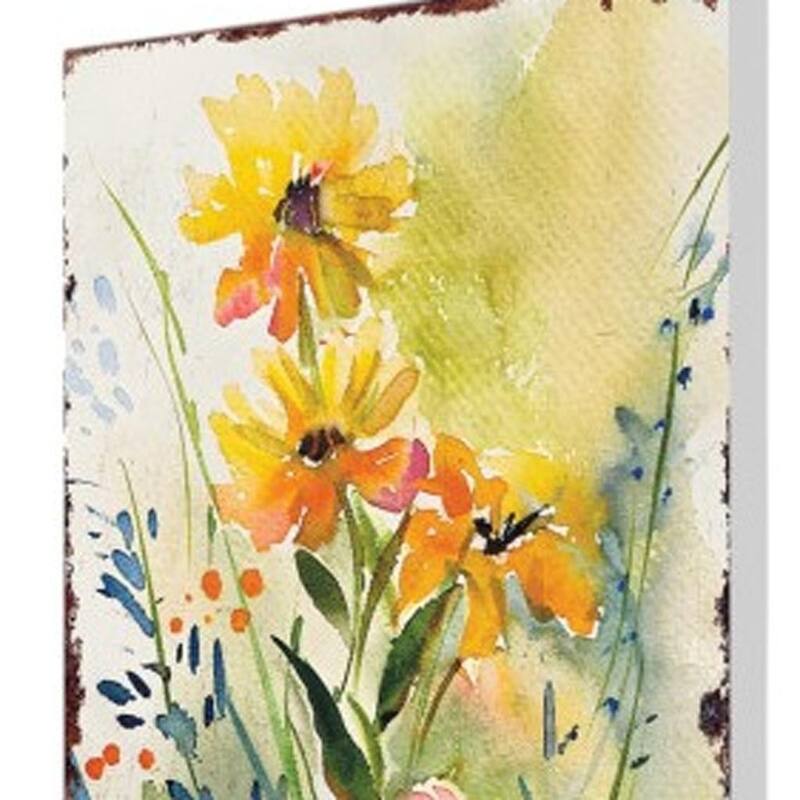 HomeRoots 30" Green Pink White And Yellow Solid Wood Wildflowers Garden Stake