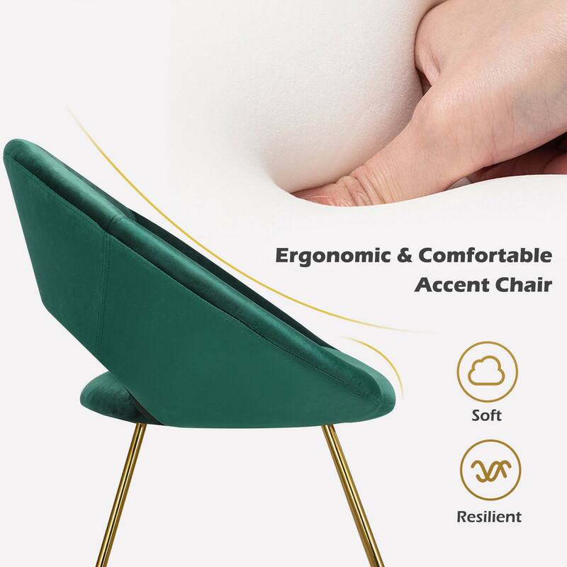 Gymax Accent Velvet Chair Dining Arm Chair Make-up Stool w/Golden - See Details