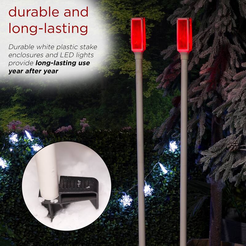 Alpine Corporation 43" Tall Outdoor Solar Powered Driveway Markers with Red LED Lights (Set of 2)