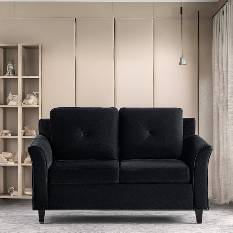 Affordable Tufted Sofa & Loveseat – Black Microfiber Couch for Small Spaces