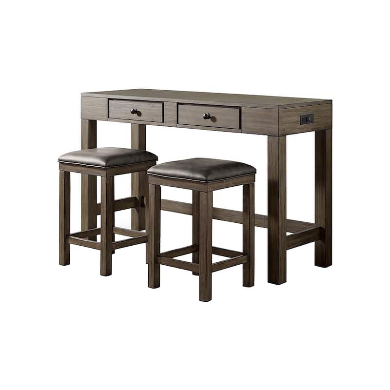 Naht Transitional Brown Wood 3-Piece Counter Height Dining Set with USB by Furniture of America