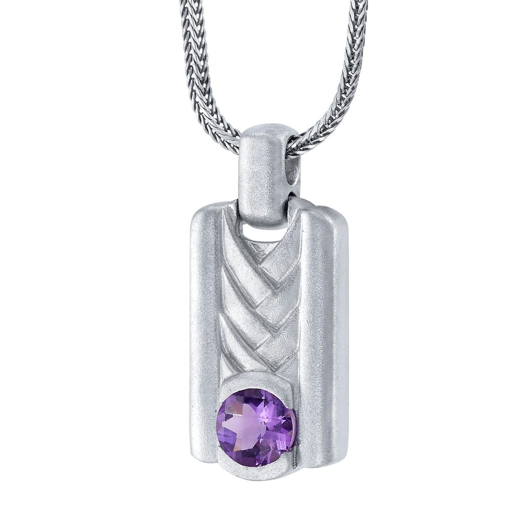 Men's Amethyst Chevron Pendant Necklace in Sterling Silver, 22"